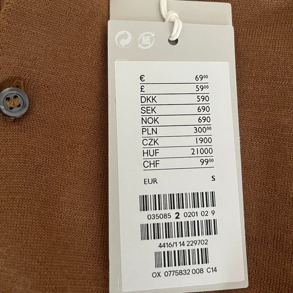 NEW with tags COS knit long sleeve polo shirt brown & beige men’s small rare - Picture 12 of 16